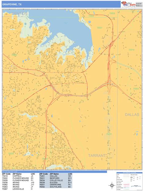 Grapevine Texas Wall Map (Basic Style) by MarketMAPS - MapSales.com