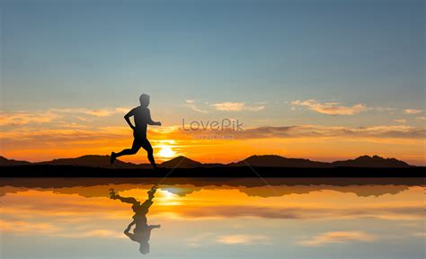 Running in the sunset creative image_picture free download 401725537 ...