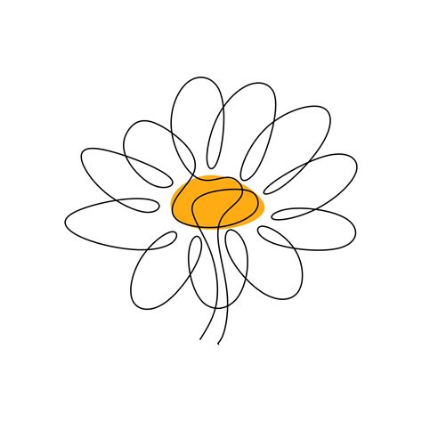 One single line drawing of beauty daisy flower isolated on white background. Beautiful flower ...