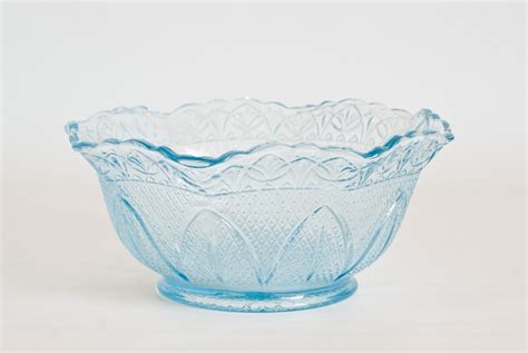 Vintage Depression Glass Style Bowl, Light Blue Glass Serving Bowl ...