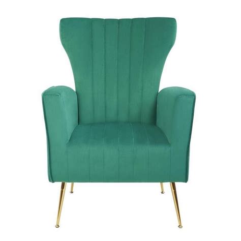 Green Velvet Accent Chair, Wingback Arm Chair with Gold Legs, Upholstered Single Sofa for Living ...