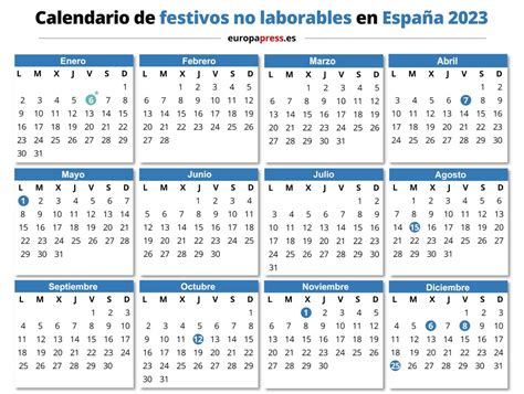 Festivos y puentes del calendario laboral 2023 de España