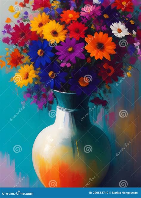Vector Picture Watercolor Paints. a Bouquet of Flowers in a Glass Vase. Flowers in Vase ...