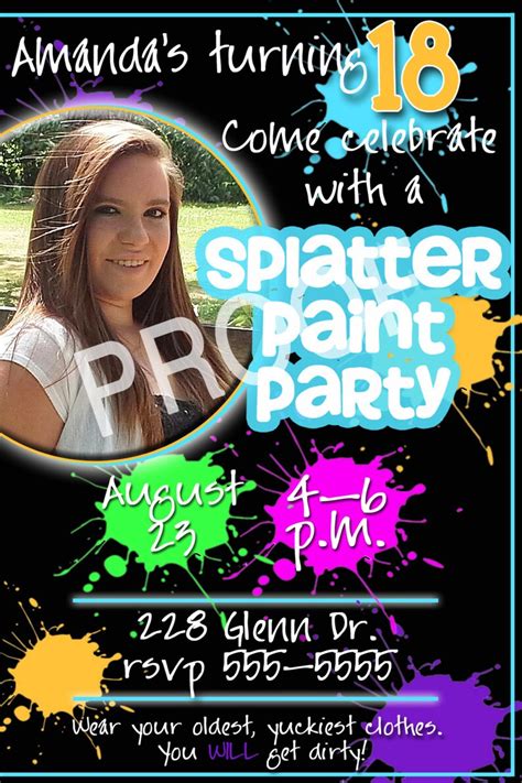 Printable Birthday Invitation Splatter Paint/Art Party | Etsy