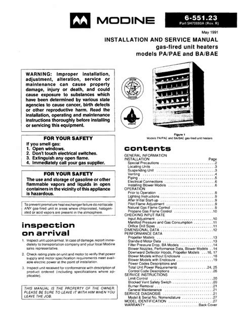 Modine PA PAE BA BAE Series Gas-Fired Unit Heaters Installation and Service Manual en | PDF ...