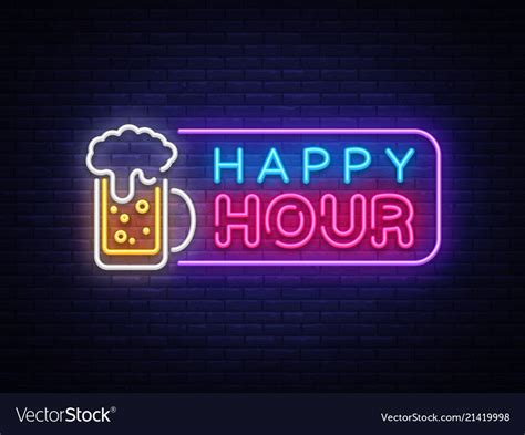 Happy hour neon banner design template Royalty Free Vector Happy Hour Beer, Neon Lights Bedroom ...