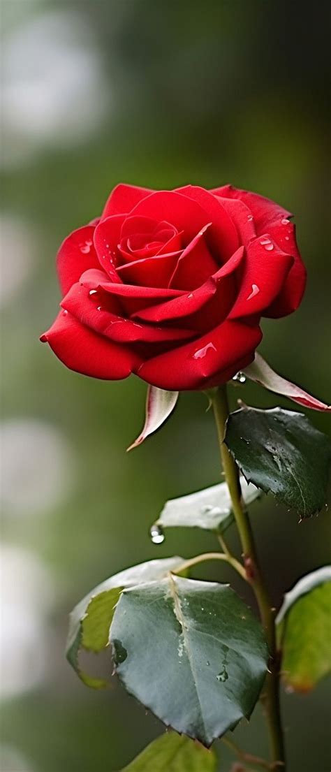 Red Rose with Leaves Background Wallpaper