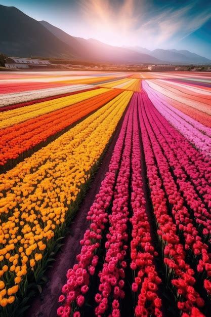 Premium AI Image | Aerial view of colorful tulip fields in bloom ...