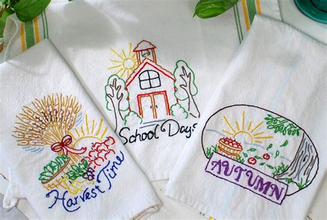 Hand Embroidered Retro Kitchen Towel Set of 3. Harvest Time | Etsy | Hand embroidered ...