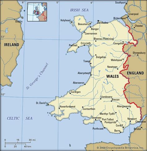 a map showing the location of wales and its major cities in england ...