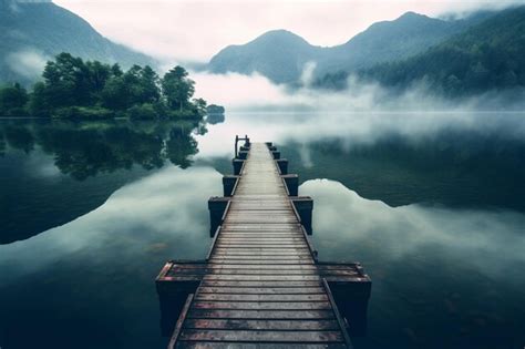 Premium Photo | Wooden bridge on the lake