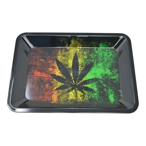 Mini Metal Rolling Tray Black Leaf - 5in - Everything For 420