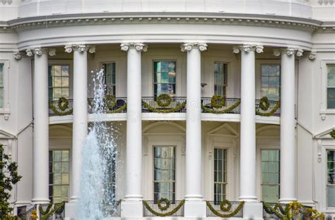 Washington DC, USA. White House Detail with Fountain and Columns ...