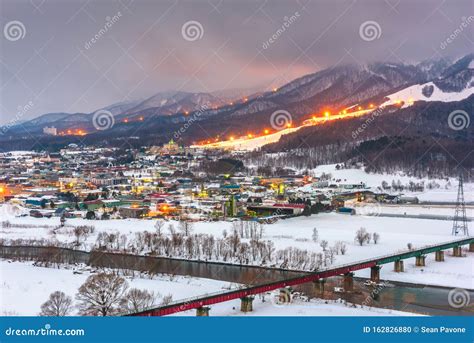 Furano, Hokkaido, Japan Town Skyline in Winter Stock Photo - Image of ...