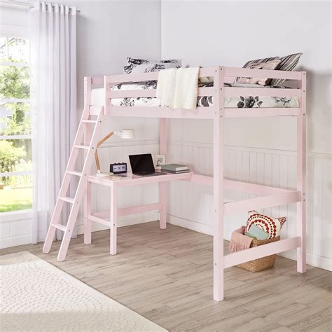 Hillsdale Caspian Wood Study Twin Loft Bed with Desk, Pink - Walmart.com