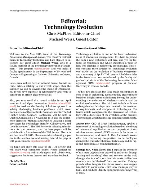 (PDF) Editorial: Technology Evolution (May 2013)