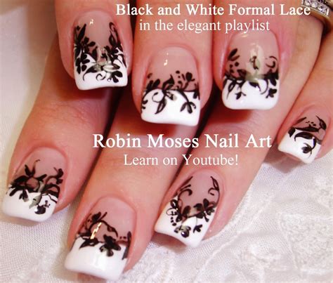 Nail Art by Robin Moses: "flower nails" "black and white nails" "flower ...