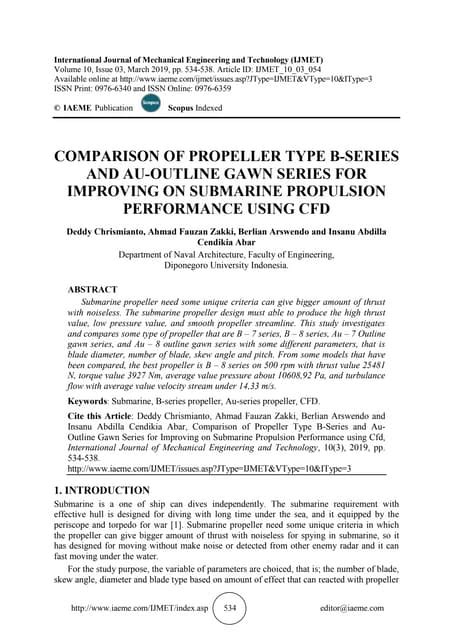 COMPARISON OF PROPELLER TYPE B-SERIES AND AU-OUTLINE GAWN SERIES FOR IMPROVING ON SUBMARINE ...