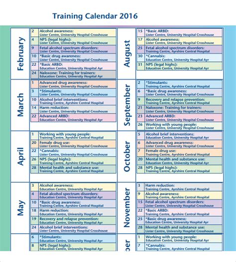 FREE 21+ Sample Training Calendar Templates in Google Docs | MS Word ...