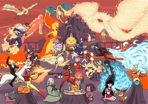 Crazy Cartoon Crossover: fire type characters by l0lm4tt on DeviantArt