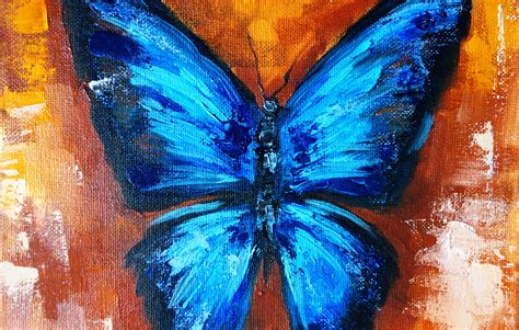 Blue Butterfly Oil Painting Original Art Insect Artwork Animal | Etsy