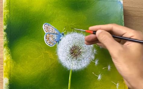 Acrylic Painting Art - Butterfly On Dandelion Painting - Acrylic Painting Art