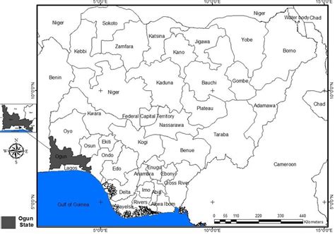 Map of Nigeria showing the boundary of Ogun State, other States and ...