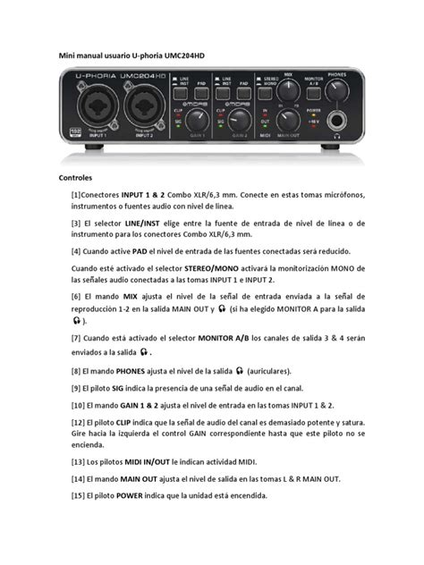 UMC204HD Manual Usuario | PDF | Electrónica | Bienes manufacturados