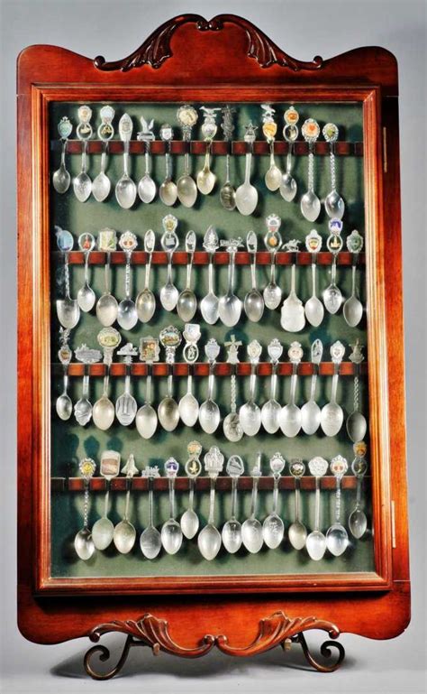 Great 58 Souvenir Spoon Collection in Wood display case