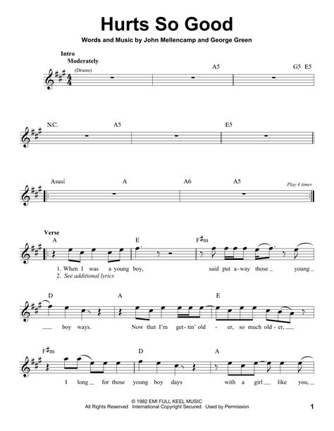 Hurts So Good by John Mellencamp Sheet Music for Pro Vocal at Sheet Music Direct