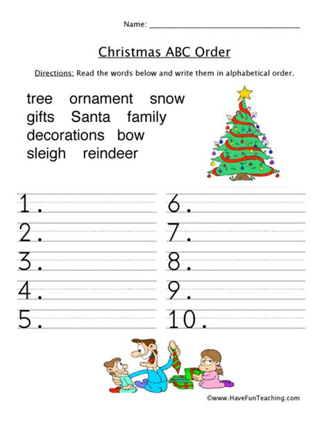 Christmas Words ABC Order Worksheet - Have Fun Teaching