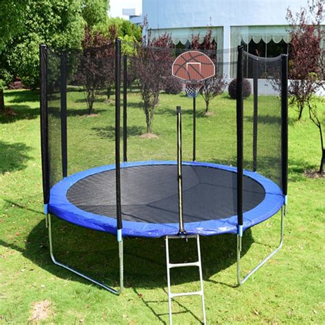 12FT Trampoline, Upgraded Outdoor Round Trampoline with Safety Enclosure, Basketball Hoop and ...