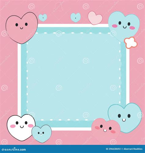 Kawaii Heart Frame with Cute Faces and Hearts on a Pink Background ...