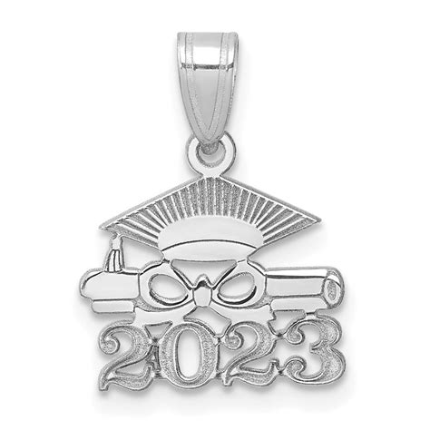 14K White Gold Graduation Cap and Diploma 2023 Charm - 18.9 mm
