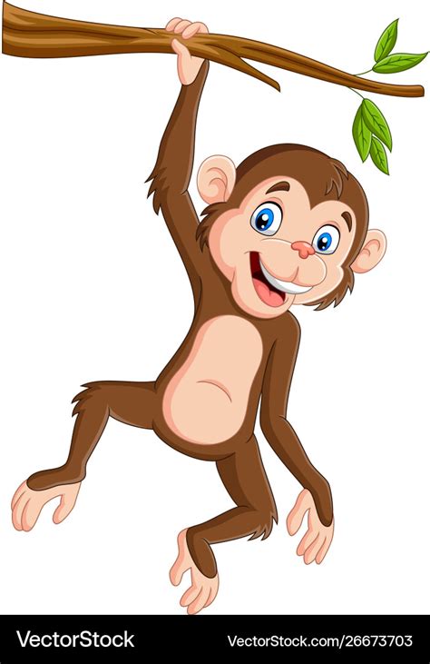 Cartoon monkey hanging in tree branch Royalty Free Vector