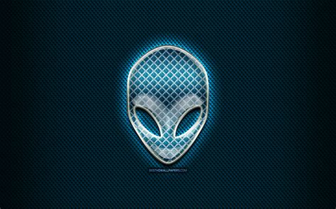 Download wallpapers Alienware glass logo, blue background, artwork ...