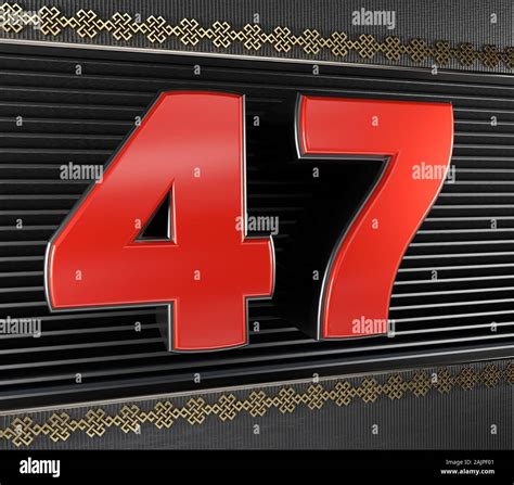 Red number 47 (number forty-seven) with golden symbols endless knot. 3D illustration Stock Photo ...