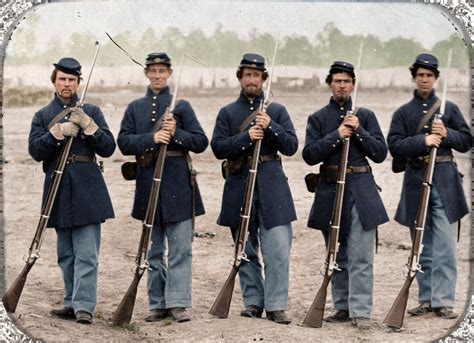 This is a colorized and enhanced image of five Union soldiers of the ...