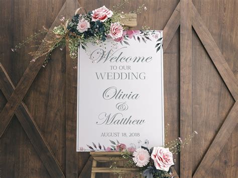 White Floral Reception Banner Welcome To Our Wedding Sign Custom Party USA - Posters & Prints