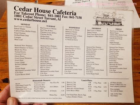 Online Menu of Cedar House Cafeteria Restaurant, Birmingham, Alabama, 35217 - Zmenu