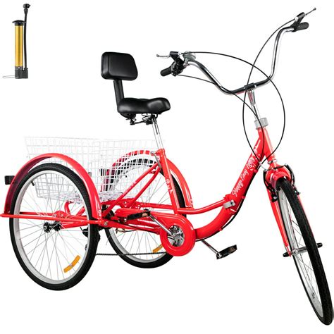 VEVOR Foldable Tricycle 24" Wheels, 7-Speed Trike, 3 Wheels Colorful ...