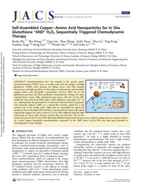 (PDF) Self-Assembled Copper-Amino Acid Nanoparticles for In Situ Glutathione “AND” H2O2 ...