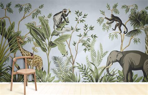 Animals In Jungle | Jungle mural, Mural wallpaper, Jungle wallpaper