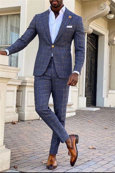 Men's Two Piece Blue Plaid Suit | Casual Business Style | Giorgenti ...