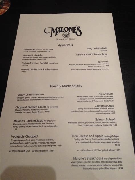 Menu as of 3/29/14 - Photo from Malone's Lansdowne