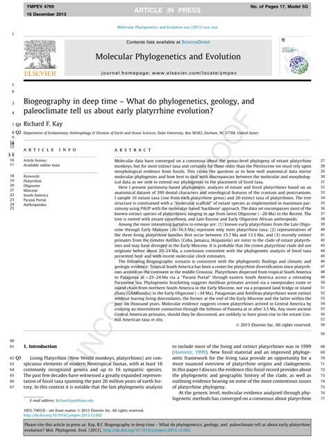 (PDF) Biogeography in deep time – What do phylogenetics, geology, and paleoclimate tell us about ...