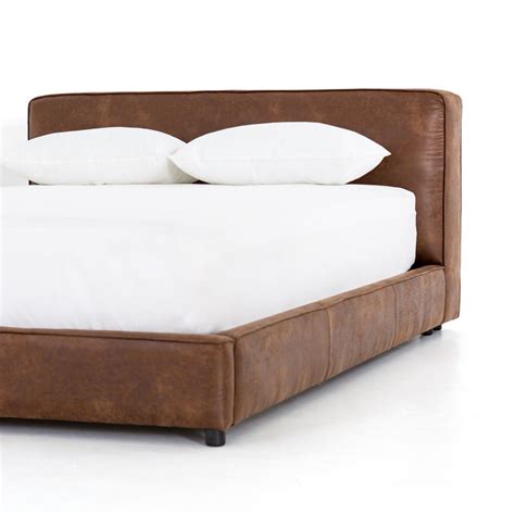 Aidan Low Profile Vintage Leather King Platform Bed Frame | Zin Home ...