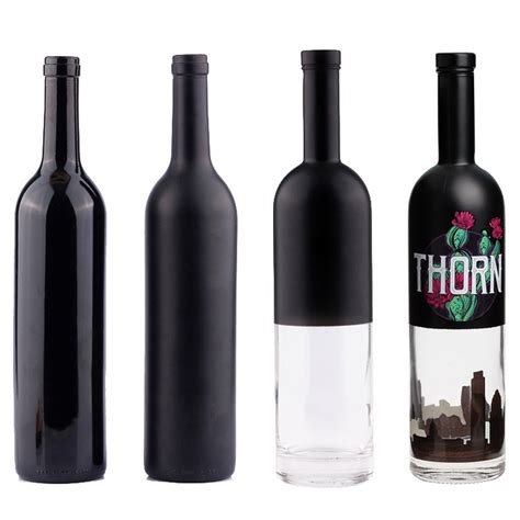 High quality custom empty matte black liquor bottles glass 500ml size wine bottle with cork ...