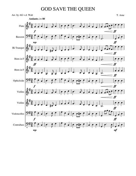 God Save The Queen (British National Anthem.) Sheet music for Flute, Bassoon, Trumpet in b-flat ...