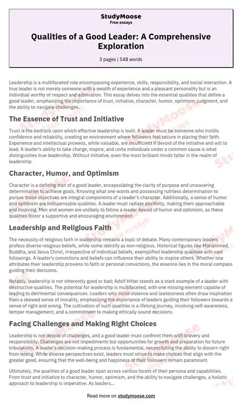 The Qualities of a Good Leader Essay Free | Free Essay Example